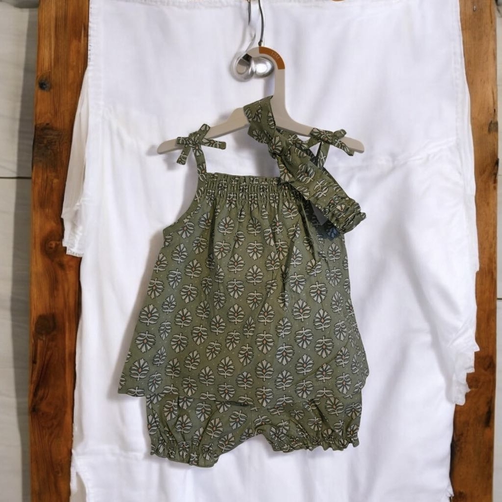 Green Floral Baby Outfit